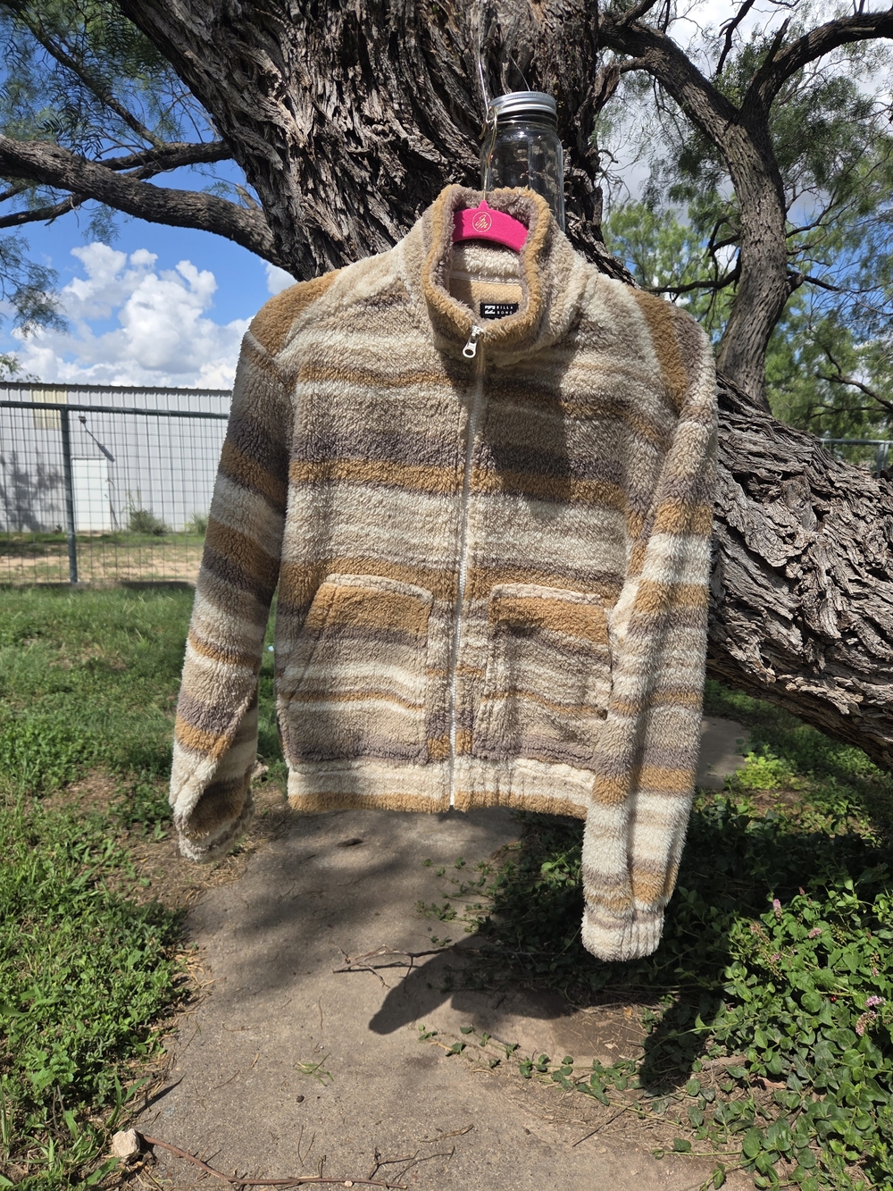 Cozy Striped Sherpa Zip Jacket in Neutral Browns